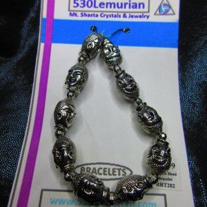 Buddha Heads Silver Plated Jewelry Stretchy Bracelet